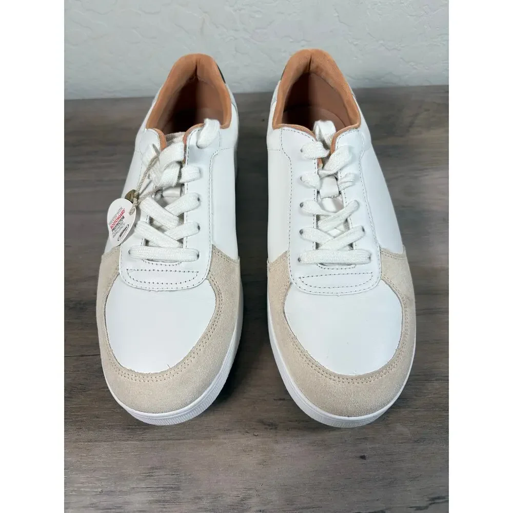 FitFlop Rally Leather White Tan Leather Sneakers Women's Size 8.5-‎ NWOB